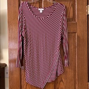 Winter sale 3 for 10 ❄️ Striped Burgundy and White Asymmetrical Top